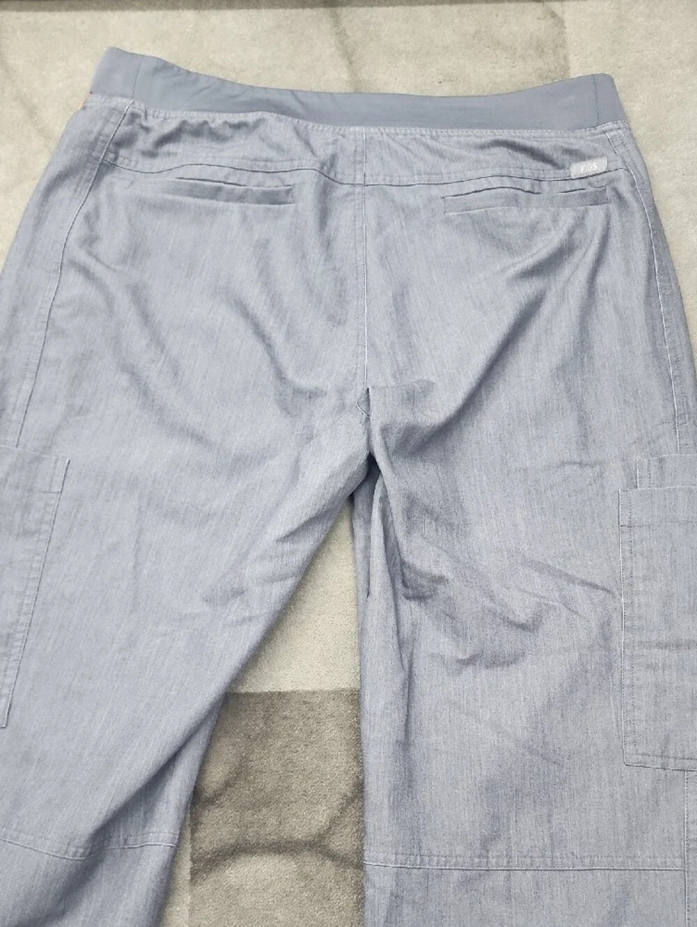 Figs Men's Light Gray Cargo Pants with Green Drawstring